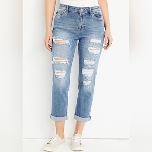 KacCan Boyfriend High Rise Ripped Cropped Jean